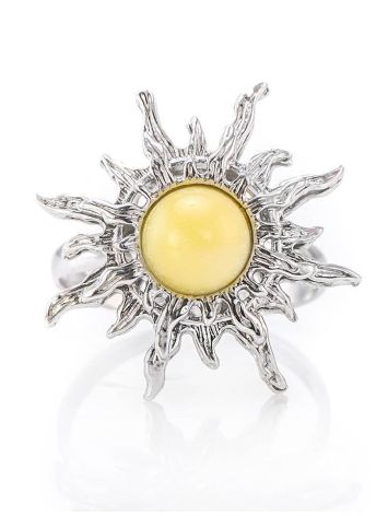 Sun Shaped Silver Ring With Butterscotch Amber The Helios, Ring Size: 6.5 / 17, image , picture 2