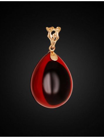 Gold-Plated Teardrop Pendant With Cherry Amber The Sangria, image , picture 3