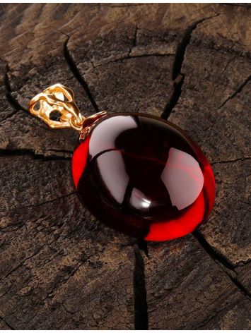 Gold-Plated Teardrop Pendant With Cherry Amber The Sangria, image , picture 2