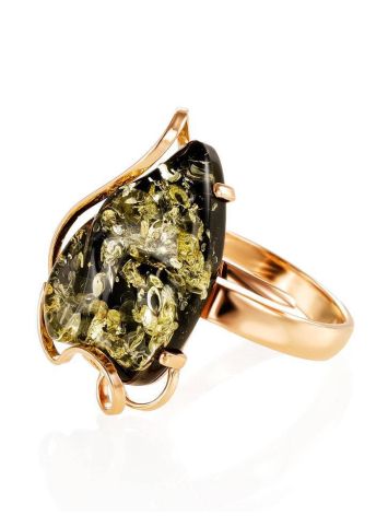 Handcrafted Golden Ring With Green Amber The Rialto, Ring Size: Adjustable, image , picture 3