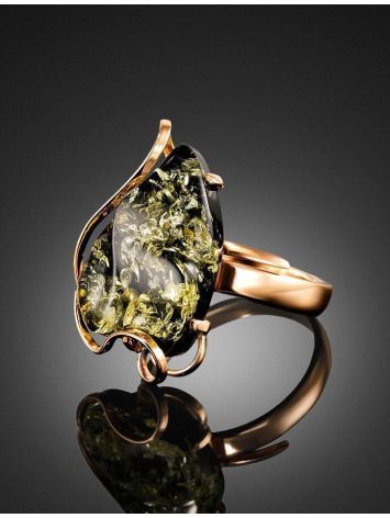 Handcrafted Golden Ring With Green Amber The Rialto, Ring Size: Adjustable, image , picture 2