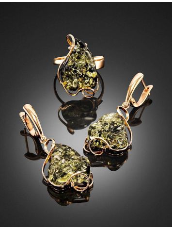 Handcrafted Golden Ring With Green Amber The Rialto, Ring Size: Adjustable, image , picture 4
