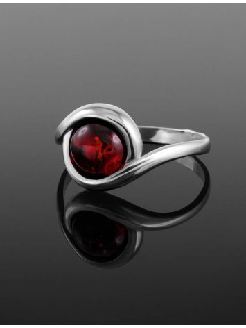 Refined Silver Ring With Bright Cherry Amber The Berry, Ring Size: 5.5 / 16, image , picture 2