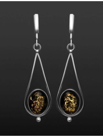 Sterling Silver Drop Earrings With Green Amber The Sultan, image , picture 2
