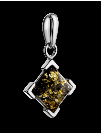 Square Silver Pendant With Green Amber The Artemis, image , picture 2
