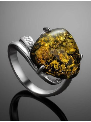 Green Amber Ring In Sterling Silver The Acapulco, Ring Size: 11.5 / 21, image , picture 2