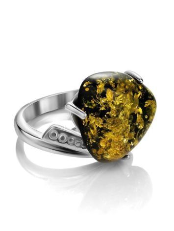 Green Amber Ring In Sterling Silver The Acapulco, Ring Size: 5.5 / 16, image , picture 3