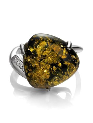 Green Amber Ring In Sterling Silver The Acapulco, Ring Size: 5.5 / 16, image , picture 4