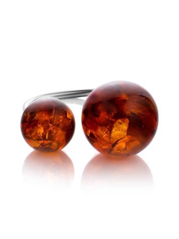 Adjustable Silver Ring With Cognac Amber The Paris, Ring Size: Adjustable, image , picture 4