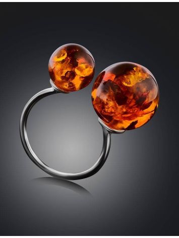 Adjustable Silver Ring With Cognac Amber The Paris, Ring Size: Adjustable, image , picture 2