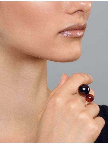 Adjustable Silver Ring With Cognac Amber The Paris, Ring Size: Adjustable, image , picture 5