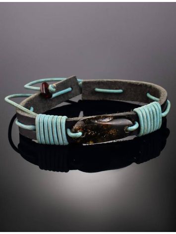 Dark Leather Tie Bracelet With Green Amber The Copacabana, image , picture 2