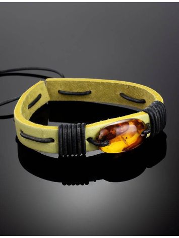 Leather Tie Bracelet With Lemon Amber The Copacabana, image , picture 2