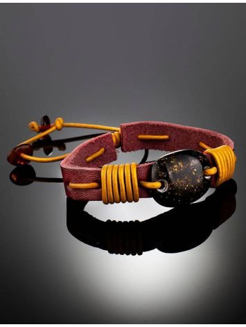 Leather Tie Bracelet With Green Amber The Copacabana, image , picture 2