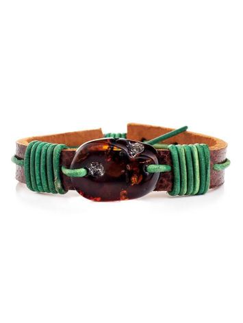 Brown Leather Tie Bracelet With Cognac Amber The Copacabana, image , picture 3