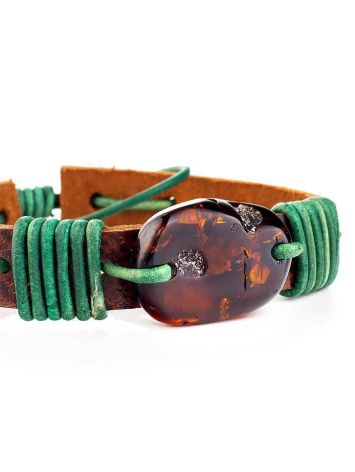 Brown Leather Tie Bracelet With Cognac Amber The Copacabana, image , picture 4