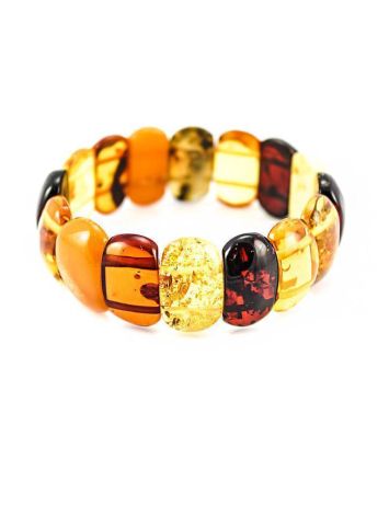 Multicolor Amber Flat Beaded Stretch Bracelet, image 