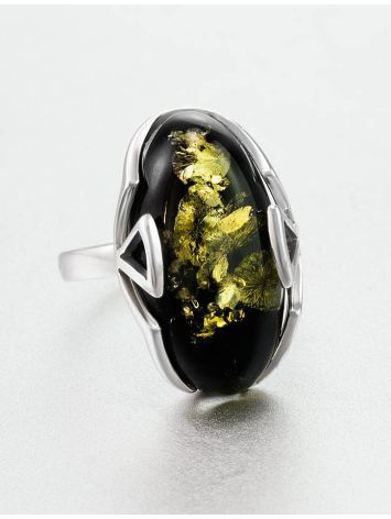 Green Amber Ring In Sterling Silver The Rendezvous, Ring Size: 6 / 16.5, image , picture 2
