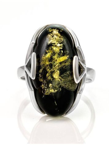 Green Amber Ring In Sterling Silver The Rendezvous, Ring Size: 13 / 22, image , picture 3
