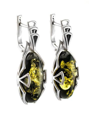 Green Amber Earrings In Sterling Silver The Rendezvous, image , picture 2