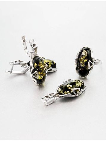 Green Amber Ring In Sterling Silver The Rendezvous, Ring Size: 13 / 22, image , picture 5
