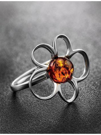 Sterling Silver Ring With Luminous Cognac Amber The Daisy, Ring Size: 13 / 22, image , picture 2