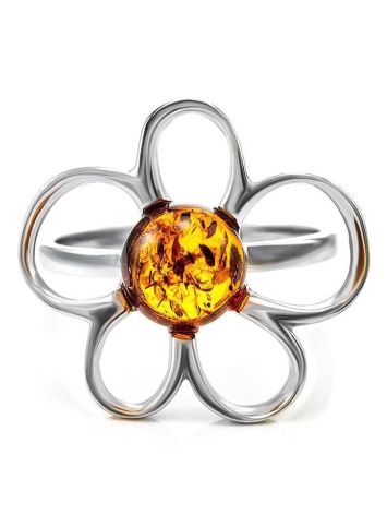 Sterling Silver Ring With Luminous Cognac Amber The Daisy, Ring Size: 13 / 22, image , picture 3