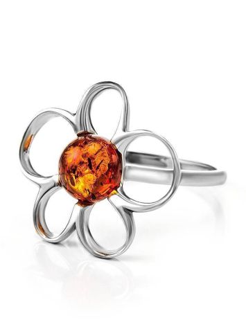 Sterling Silver Ring With Luminous Cognac Amber The Daisy, Ring Size: 8.5 / 18.5, image , picture 4