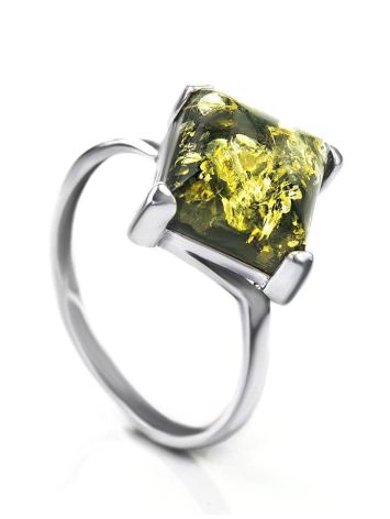 Geometric Silver Ring With Square Amber Stone The Athena, Ring Size: 5.5 / 16, image , picture 3