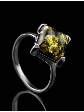 Geometric Silver Ring With Square Amber Stone The Athena, Ring Size: 5.5 / 16, image , picture 2