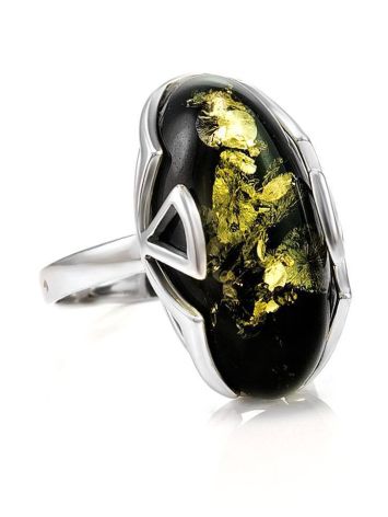 Green Amber Ring In Sterling Silver The Rendezvous, Ring Size: 13 / 22, image 