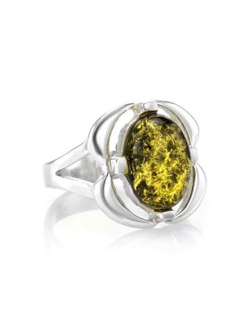 Green Amber Ring In Sterling Silver The Violet, Ring Size: 11.5 / 21, image 