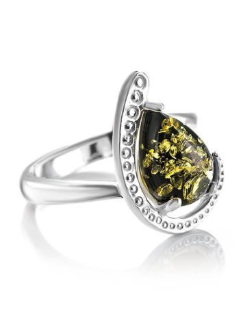 Green Amber Ring in Sterling Silver The Acapulco, Ring Size: 5.5 / 16, image 