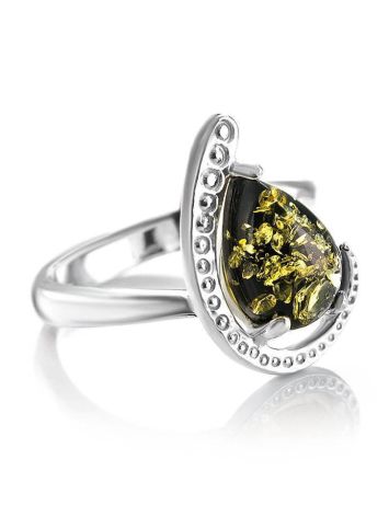 Green Amber Ring in Sterling Silver The Acapulco, Ring Size: 10 / 20, image 
