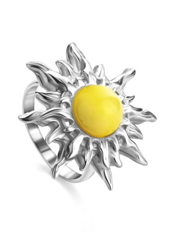 Sun Shaped Silver Ring With Butterscotch Amber The Helios, Ring Size: 6.5 / 17, image 