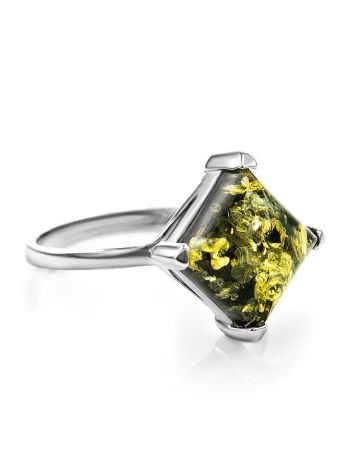 Geometric Silver Ring With Square Amber Stone The Athena, Ring Size: 5.5 / 16, image 