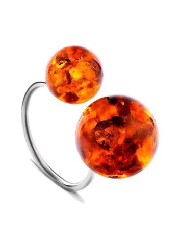 Adjustable Silver Ring With Cognac Amber The Paris, Ring Size: Adjustable, image 