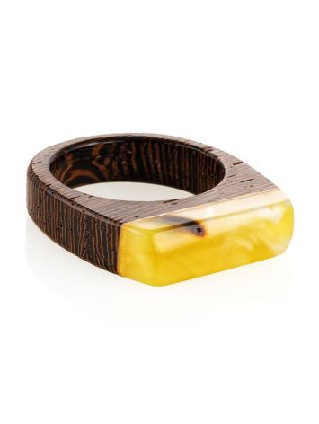 Handcrafted Wenge Wood Ring With Honey Amber The Indonesia, Ring Size: 10 / 20, image , picture 3