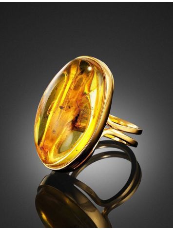 Adjustable Amber Ring In Gold-Plated Silver With Inclusions The Clio, Ring Size: Adjustable, image , picture 5