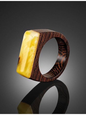 Handcrafted Wenge Wood Ring With Honey Amber The Indonesia, Ring Size: 10 / 20, image , picture 2