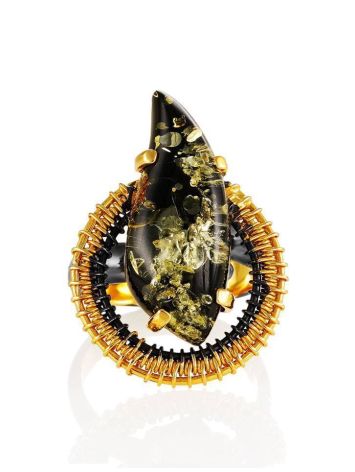 Adjustable Gold-Plated Ring With Green Amber The Triumph, Ring Size: Adjustable, image , picture 3