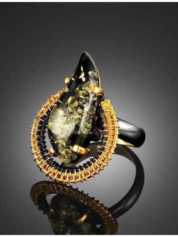 Adjustable Gold-Plated Ring With Green Amber The Triumph, Ring Size: Adjustable, image , picture 2