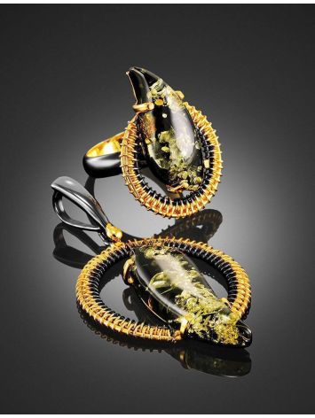 Adjustable Gold-Plated Ring With Green Amber The Triumph, Ring Size: Adjustable, image , picture 4