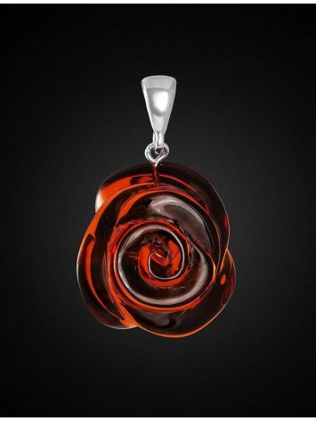 Carved Amber Flower Pendant in Sterling Silver The Rose, image , picture 3