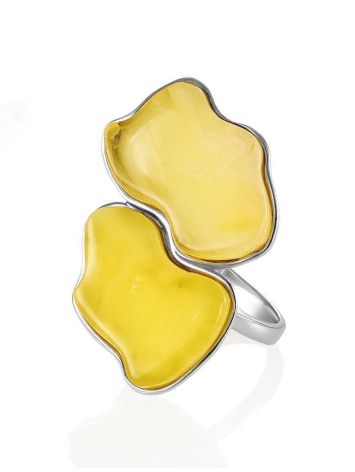 Adjustable Silver Ring With Honey Amber The Trinidad, Ring Size: Adjustable, image , picture 3