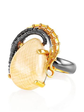 Gorgeous Gold-Plated Ring With Drop Cut Mammoth Tusk The Era, Ring Size: Adjustable, image , picture 3