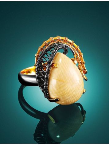 Gorgeous Gold-Plated Ring With Drop Cut Mammoth Tusk The Era, Ring Size: Adjustable, image , picture 2