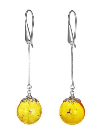 Dangle Amber Earrings In Sterling Silver With Inclusions The Clio, image , picture 3