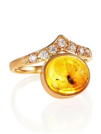 Amber Ring With Inclusion And Crystals In Gold The Clio, Ring Size: 6.5 / 17, image , picture 4
