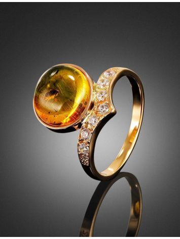 Amber Ring With Inclusion And Crystals In Gold The Clio, Ring Size: 6.5 / 17, image , picture 3